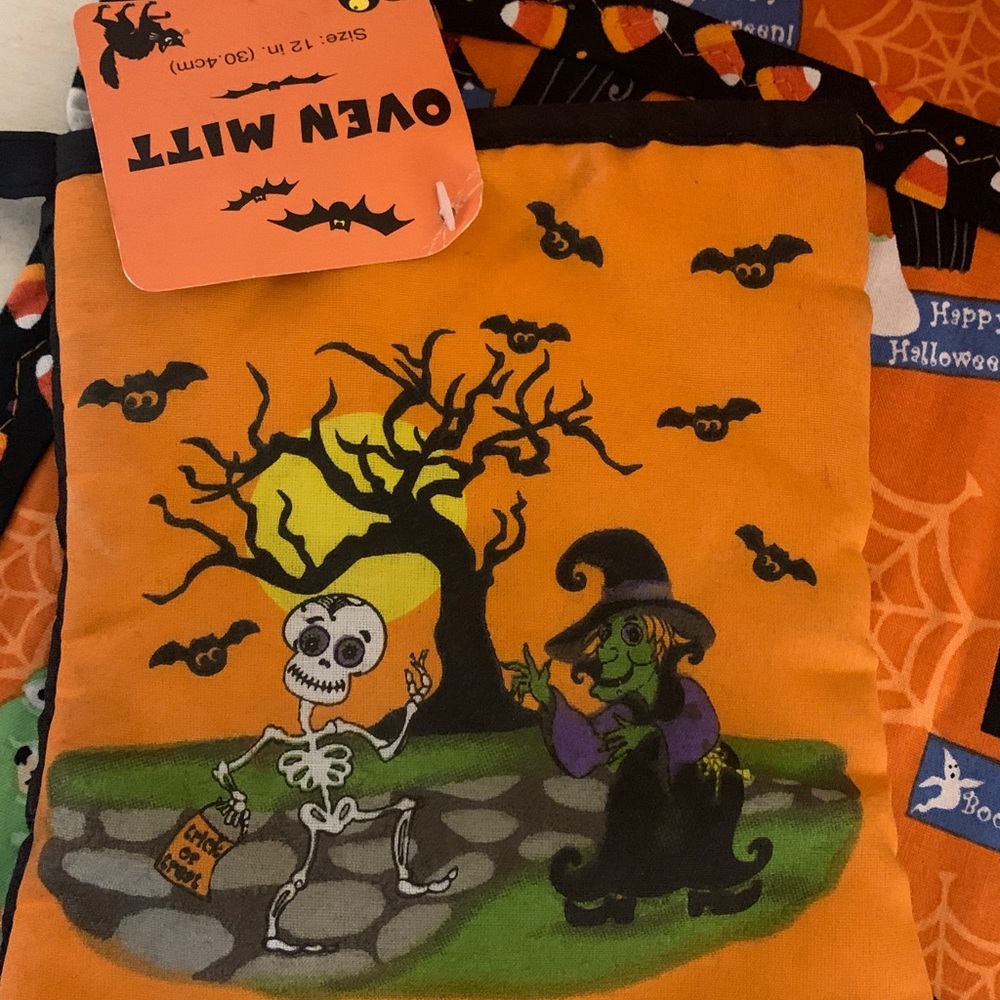 6 pc Ty Orange Boo Plush Halloween Kitchen table placemat ghost candles mitt lot - Picture 12 of 16